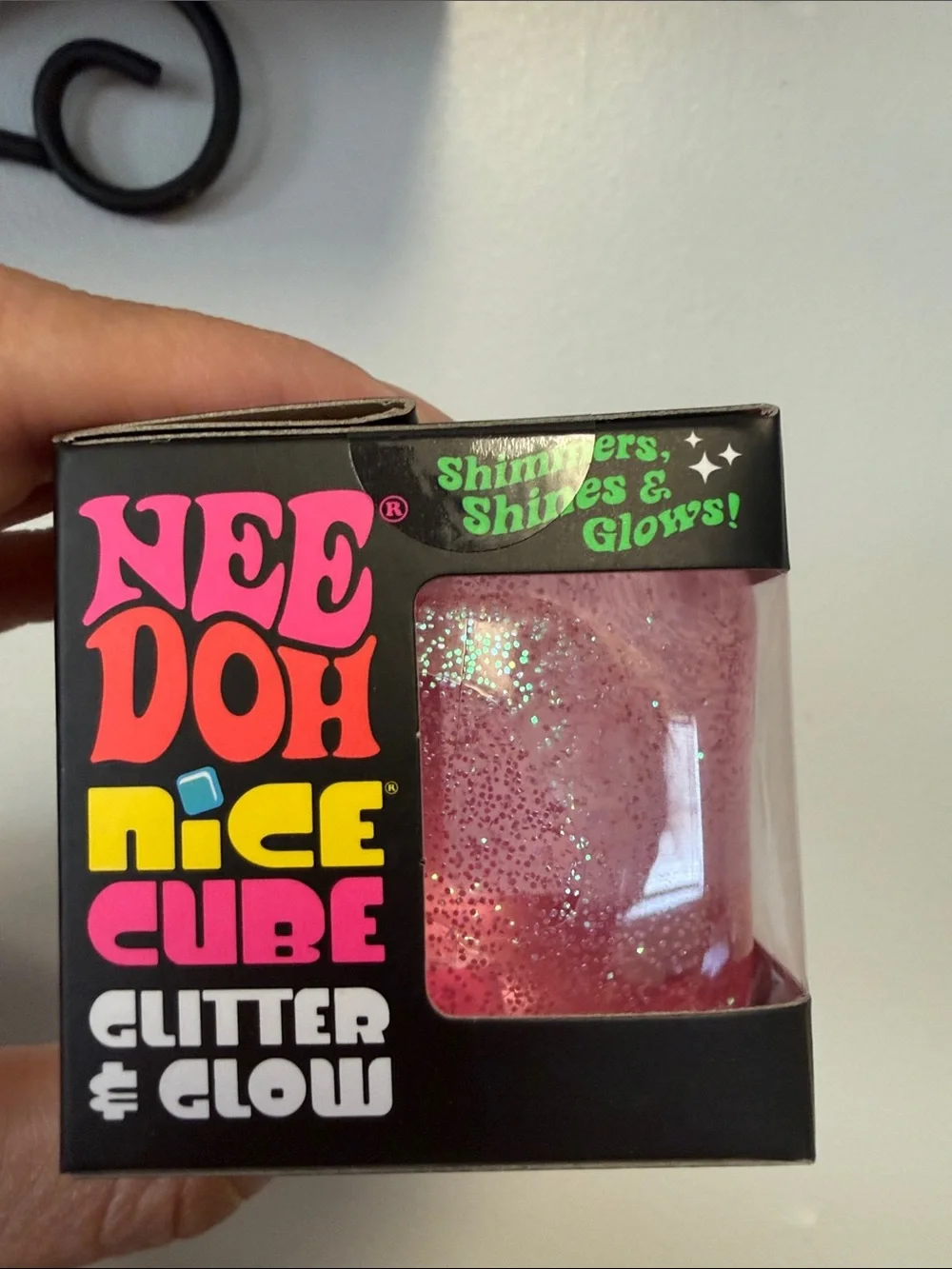 NeeDoh Nice Cube Glitter & Glow Pink Super Solid Squish Toy